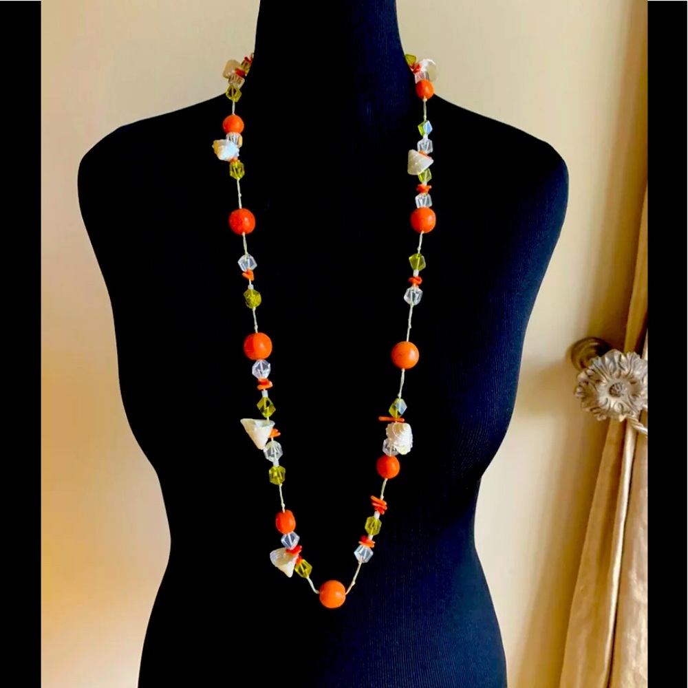 J Crew Seashell and Orange Bubble Necklace EUC